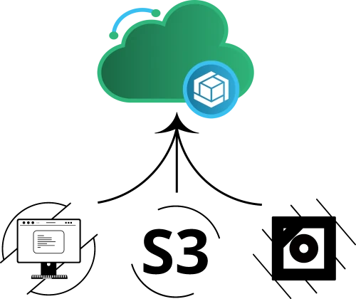 Image of s3, computer, and nearline storage migrating to cloud
